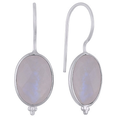 Alluring Rawa Work At Bottom Bezel Rainbow Moonstone Oval Shape 925 Sterling Solid Silver Dangle Earrings - R3501187-8