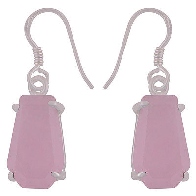 Alluring Stone with Prong Setting Around Rose Quartz Coffin Shape 925 Sterling Solid Silver Dangle Earrings - R3501188-13