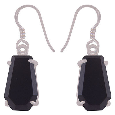 Alluring Stone with Prong Setting Around Black Onyx Coffin Shape 925 Sterling Solid Silver Dangle Earrings - R3501188-18