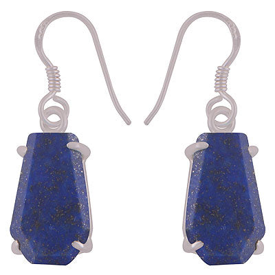 Alluring Stone with Prong Setting Around Lapis Coffin Shape 925 Sterling Solid Silver Dangle Earrings - R3501188-5