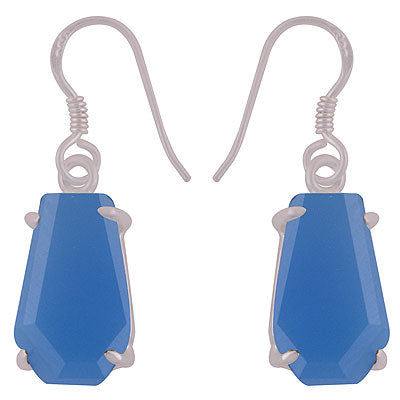 Alluring Stone with Prong Setting Around Blue Chalcedony Coffin Shape 925 Sterling Solid Silver Dangle Earrings - R3501188-9