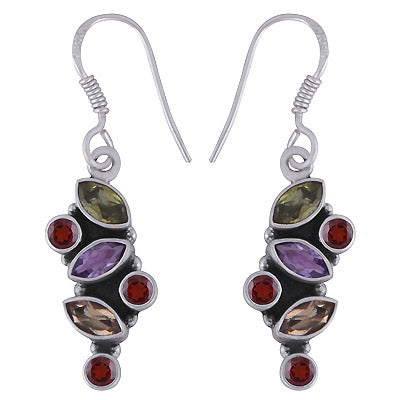 Stunning Gemstone Shapes Amethyst,Garnet,Citrine,Peridot Round, Marquise Shape 925 Sterling Solid Silver Dangle Earrings - R3501192-1