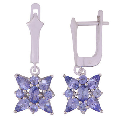 Beautifully Designed Gemstone Tanzanite Oval,Pear,Round Shape 925 Sterling Solid Silver Rhodium Plated Dangle Earrings - R3501202-1