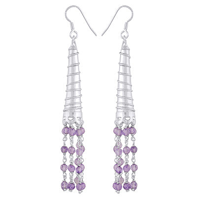 Gorgeous Chandelier w/ Multiple Gemstones Hanging Amethyst Round Shape 925 Sterling Solid Silver Earrings - R3501221-1