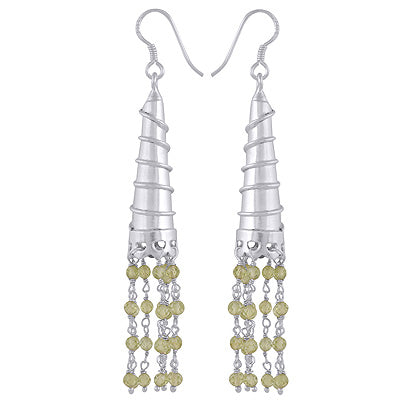 Gorgeous Chandelier w/ Multiple Gemstones Hanging Peridot Round Shape 925 Sterling Solid Silver Earrings - R3501221-3