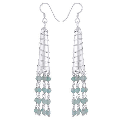 Gorgeous Chandelier w/ Multiple Gemstones Hanging Amazonite Round Shape 925 Sterling Solid Silver Earrings - R3501221-8
