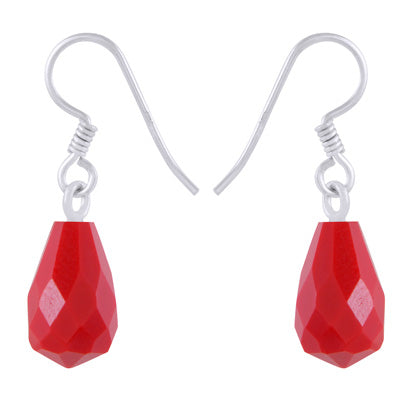 Gorgeous Carved Gemstone Coral Faceted bud teardrop 925 Sterling Solid Silver Earrings - R3501223-6