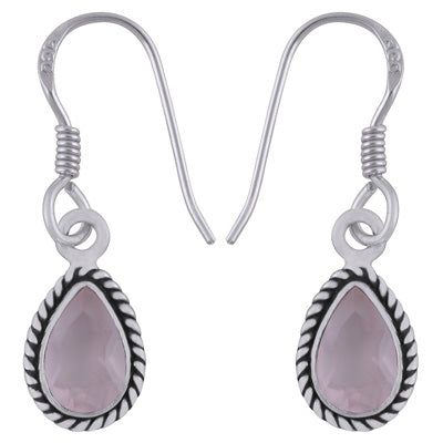 Authentic Wire Work Around Rose Quartz Pear Shape 925 Sterling Solid Silver Earrings - R3501229-10
