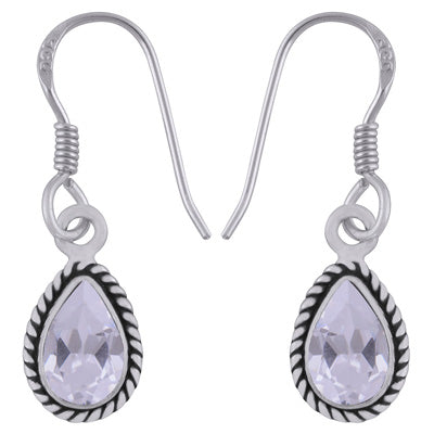 Authentic Wire Work Around White Cubic Zirconia Pear Shape 925 Sterling Solid Silver Earrings - R3501229-11