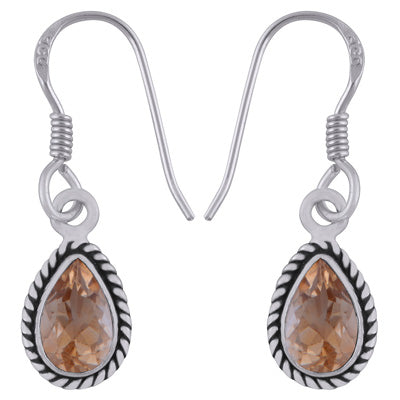 Authentic Wire Work Around Citrine Pear Shape 925 Sterling Solid Silver Earrings - R3501229-4