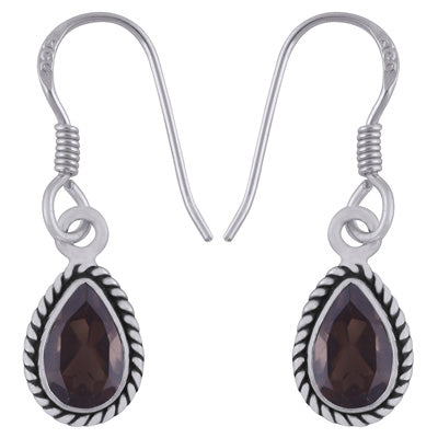 Authentic Wire Work Around Smoky Topaz Pear Shape 925 Sterling Solid Silver Earrings - R3501229-8