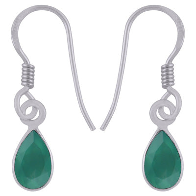 Plain Collet Natural Green Onyx Pear Shape 925 Sterling Solid Silver Earrings - R3501230-9