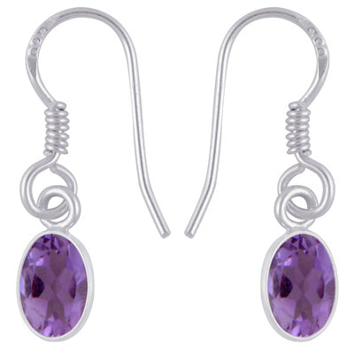 Plain Collet Natural Amethyst Oval Shape 925 Sterling Solid Silver Earrings - R3501231-1