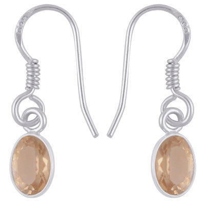 Plain Collet Natural Citrine Oval Shape 925 Sterling Solid Silver Earrings - R3501231-4