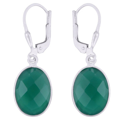 Gorgeous Bezel Green Onyx Oval Shape 925 Sterling Solid Silver Lobster Lock Earrings - R3501232-5