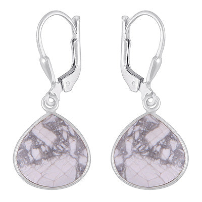 Alluring Bezel Howlite Drop Shape 925 Sterling Solid Silver Lobster Lock Earrings - R3501233-17