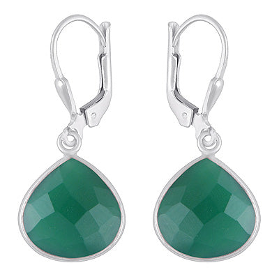 Alluring Bezel Green Onyx Drop Shape 925 Sterling Solid Silver Lobster Lock Earrings - R3501233-3