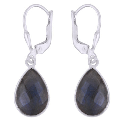 Beautiful Bezel Labradorite Pear Shape 925 Sterling Solid Silver Lobster Lock Earrings - R3501234-2