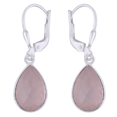 Beautiful Bezel Rose Quartz Pear Shape 925 Sterling Solid Silver Lobster Lock Earrings - R3501234-3