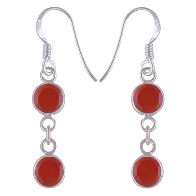 Stunning Two Stone Bezel Carnelian Round Shape 925 Sterling Solid Silver Dangle Earrings - R3501242-8