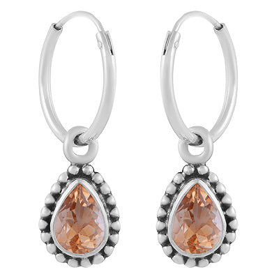 Gorgeous Oxidised Rawa Work Around Citrine Pear Shape 925 Sterling Solid Silver Hoop Earrings - R3501244-4