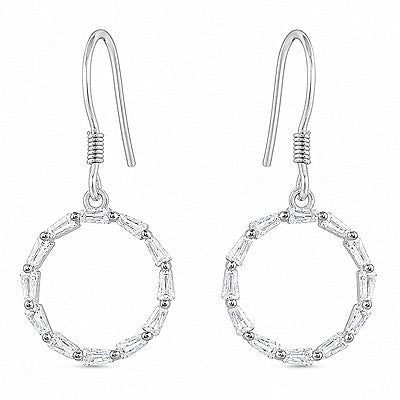 Gorgeous Round Shape Studded White Cubic Zirconia Baguette Cut Shape 925 Sterling Solid Silver Dangle Earring - R3501255-1