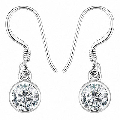 Gorgeous Plain Collet Natural White Cubic Zirconia Round Shape 925 Sterling Solid Silver Dangle Earrings - R3501257-13