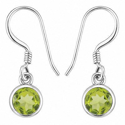 Gorgeous Plain Collet Natural Peridot Round Shape 925 Sterling Solid Silver Dangle Earrings - R3501257-3