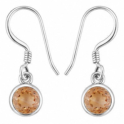 Gorgeous Plain Collet Natural Citrine Round Shape 925 Sterling Solid Silver Dangle Earrings - R3501257-4