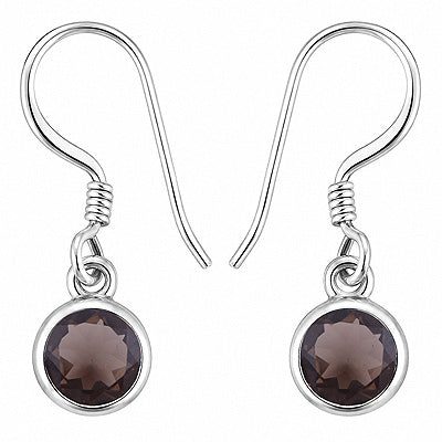 Gorgeous Plain Collet Natural Smoky Topaz Round Shape 925 Sterling Solid Silver Dangle Earrings - R3501257-7