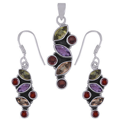 Stunning Gemstone Shapes Amethyst,Garnet,Citrine,Peridot Round, Marquise Shape 925 Sterling Solid Silver Pendants Sets - R3600105-31