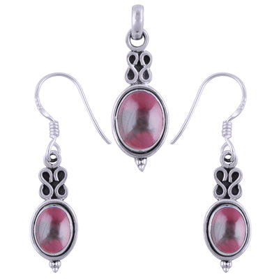 Stunning Wire Work Around Garnet Oval Shape 925 Sterling Solid Silver Pendants Sets - R3600489-3