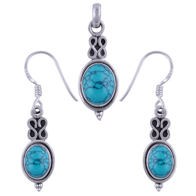 Stunning Wire Work Around Turquoise Oval Shape 925 Sterling Solid Silver Pendants Sets - R3600489-5