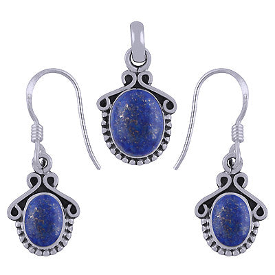 Stunning Rawa & Wire Work Around Lapis Oval Shape 925 Sterling Solid Silver Pendant Set - R3600490-13