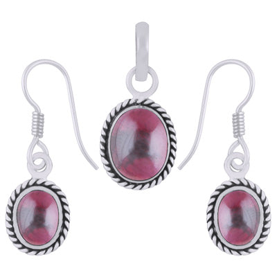 Alluring Twisted Wire Work Around Garnet Oval Shape 925 Sterling Solid Silver Pendant Set - R3600491-62
