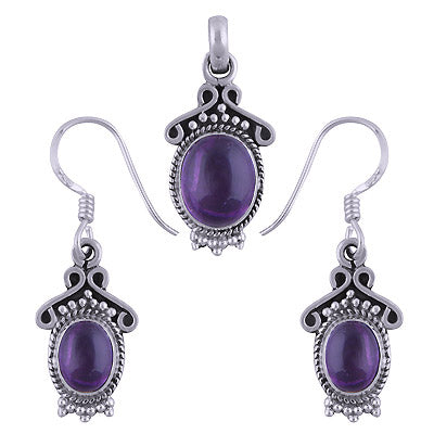 Stunning Rawa & Wire Work Around Amethyst Oval Shape 925 Sterling Solid Silver Pendant Set - R3600494-1