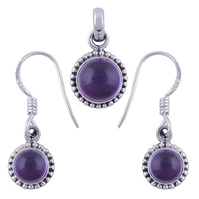 Beautiful Rawa Around Amethyst Round Shape 925 Sterling Solid Silver Pendant Set - R3600501-1