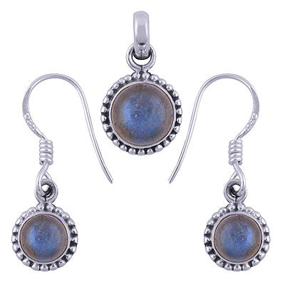 Beautiful Rawa Around Labradorite Round Shape 925 Sterling Solid Silver Pendant Set - R3600501-12