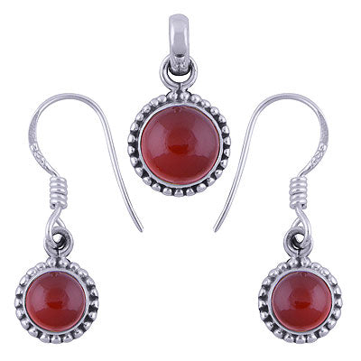 Beautiful Rawa Around Carnelian Round Shape 925 Sterling Solid Silver Pendant Set - R3600501-18