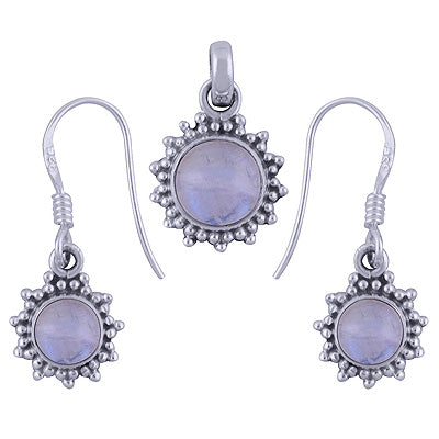 Gorgeous Rawa Work Around Rainbow Moonstone Round Shape 925 Sterling Solid Silver Pendants Sets - R3600510-8