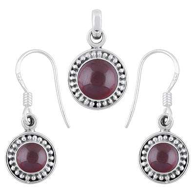 Beautifully Handcrafted Rawa Work Around Garnet Round Shape 925 Sterling Solid Silver Pendants Sets - R3600513-3