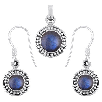 Beautifully Handcrafted Rawa Work Around Labradorite Round Shape 925 Sterling Solid Silver Pendants Sets - R3600513-8
