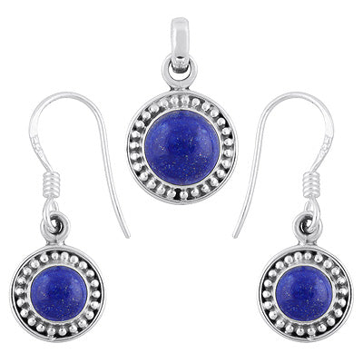 Beautifully Handcrafted Rawa Work Around Lapis Round Shape 925 Sterling Solid Silver Pendants Sets - R3600513-9