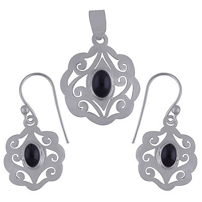 925 Sterling Silver Black Onyx Pendant Sets - R3600523-18