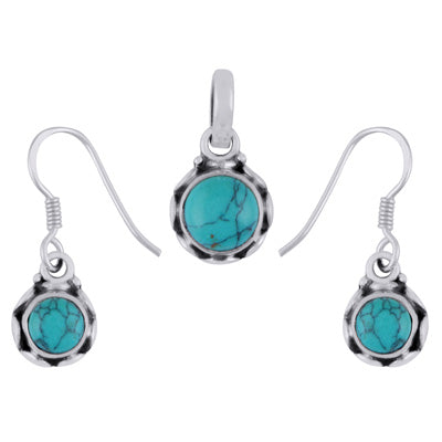 Handcrafted Work Turquoise Round Shape 925 Sterling Solid Silver Pendants Sets - R3600534-53