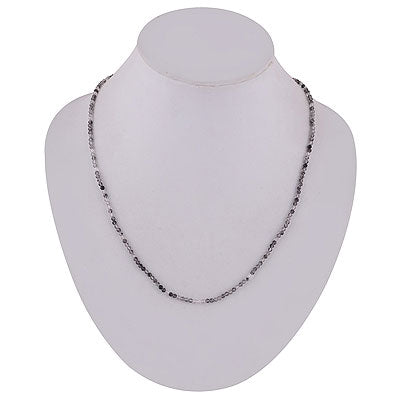 Alluring Tapered Gemstone Beads Black Rutile Round Shape 925 Sterling Solid Silver Necklace - R3700045-22