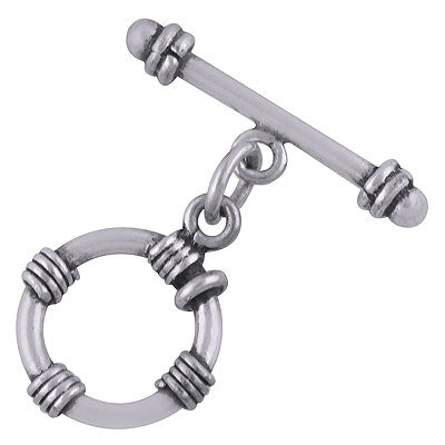 Beautiful Handcrafted Pattern on Plain Silver 925 Sterling Solid Silver Toggle Clasp - R40400007-22
