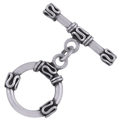 Gorgeous Oxidised Pattern work on Plain Silver 925 Sterling Solid Silver Toggle Clasp - R40400007-23