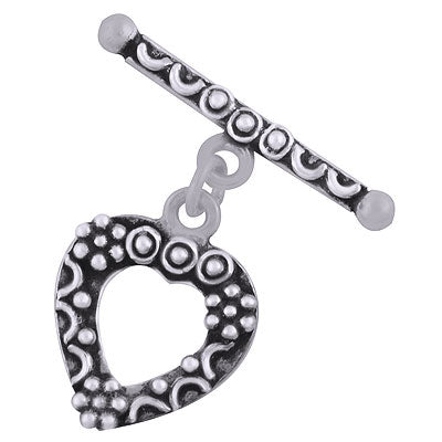 Beautiful Heart With Rawa Work on Plain Silver 925 Sterling Solid Silver Toggle Clasp - R40400007-26