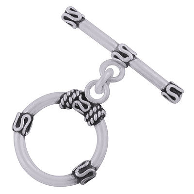 Gorgeous Oxidised Pattern on Plain Silver 925 Sterling Solid Silver Toggle Clasp - R40400007-29
